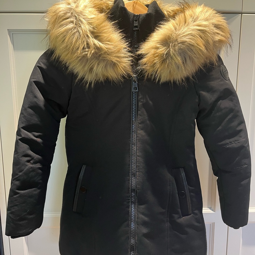 Point Zero Black Puffer Jacket with Faux Fur Hood